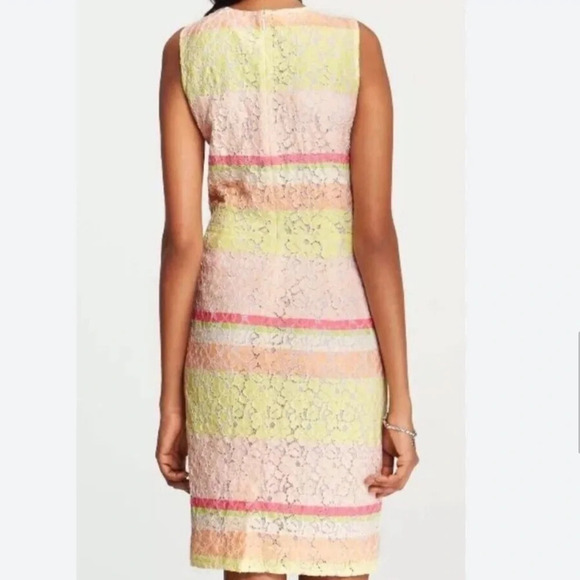 Ann Taylor Sleeveless Pastel Striped Sheath Dress Eyelet Overlay Size 4P - Picture 2 of 8